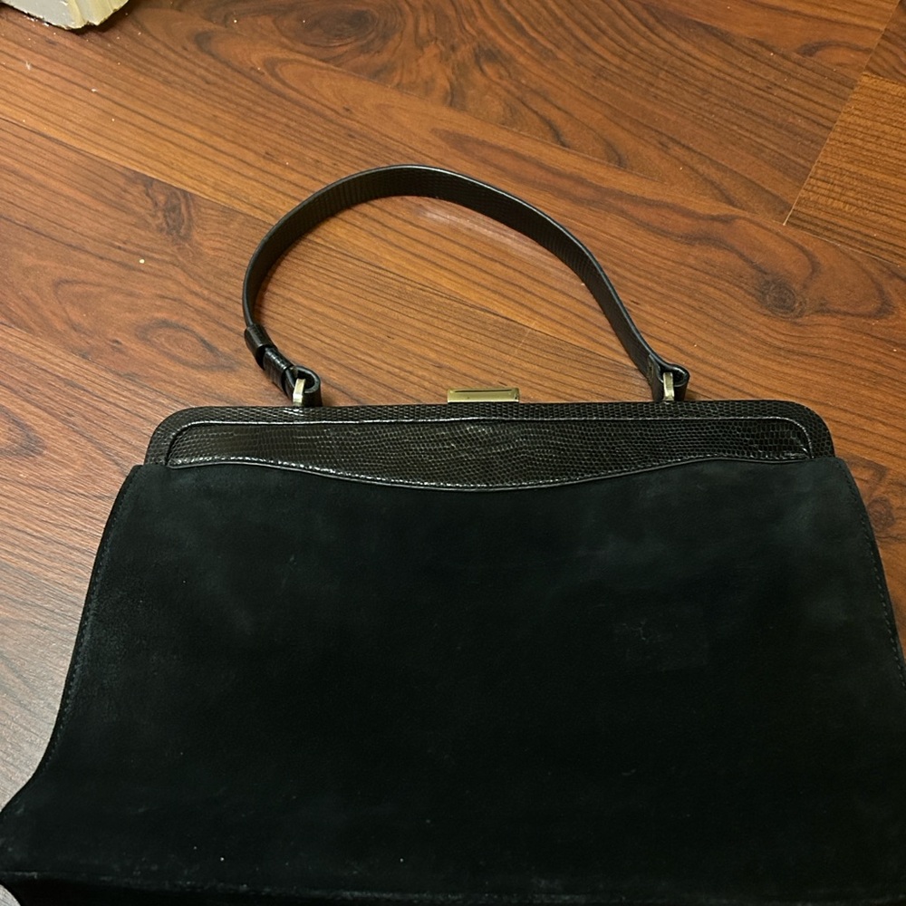 Classic Black Suede Top-Handle Women's Bag vintage pocketbook.